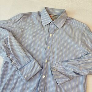 Turnbull & Asser Dress Shirt Mens 15 38 Blue Yellow Stripe Made in Egland